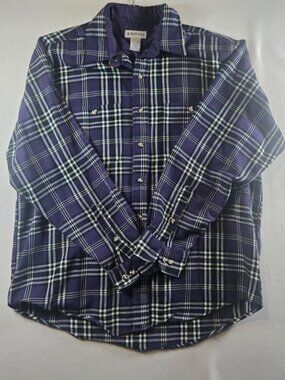 Vintage Windridge Men's L Purple Plaid Flannel Shirt Acrylic Made Korea 80s 90s